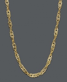 Add a hint of luxury with elegant links. Necklace features an intricate hollow Singapore chain crafted in 14k gold. Approximate length: 20 inches. Approximate width: 1.8 mm.