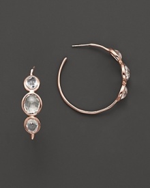 From the Rosé collection, three-clear quartz stones on rose gold hoops. Designed by Ippolita.