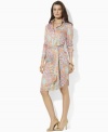 A classic shirtdress is rendered in bold paisley cotton poplin and finished with a self-belt waist for a figure-flattering fit, from Lauren by Ralph Lauren.