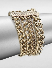 An elegant piece with link chains in various sizes gathered in a multi-row design. Antique-finished goldtoneLength, about 8Slide closureImported 