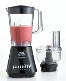 This Hamilton Beach appliance lives a double life as a powerful blender and high-powered food processor. Both attachments feature a Wave Action system that continuously pulls mixtures towards the blades for super smooth results. Three-year limited warranty. Model 52655.