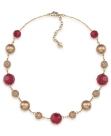 Scarlet fever. Rich red and gorgeous gold glass accents distinctively decorate Carolee's lightweight illusion necklace, making it a fashionable choice for fall. Crafted in gold tone mixed metal. Approximate length: 16 inches + 2-inch extender.