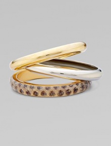 EXCLUSIVELY AT SAKS.COM. A bold set of 14k plated metal and resin covered bangles to stack along the wrist.Resin covered skin 14k plated Total width, about 2½ Made in USA Please note: Pattern may vary. 