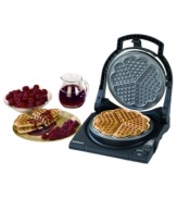 Customize breakfast for your loved ones with waffles catered to their preference of color, texture and flavor.  Whether they prefer them crispy on the outside, fluffy on the inside or perfectly golden, these heart-shaped waffles are made to order and ready in 90 seconds or less. 1-year warranty. Model M840.