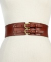 Make a statement with this waist whittling style from Fossil. Crafted from soft leather and featuring two petite brass-tone buckles, it gives any outfit an elegant vintage vibe.