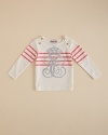 The bold, the beautiful. Juicy Couture's glittering crown logo is writ large on this longsleeve stripe shirt.