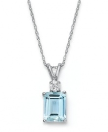 Shapely sparkle. This stunning pendant features a rectangular-cut aquamarine (1-5/8 ct. t.w.) and a sparkling diamond accent. Crafted in 14k white gold. Approximate length: 18 inches. Approximate drop: 1/2 inch.