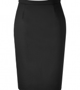 Elegant pencil skirt made ​.​.from a fine virgin wool stretch - In ever popular, always looks great black - Classic, figure-flattering pencil cut - A business skirt par excellence to wear in the office, agency - Slim and about knee length - Pair with tie blouses and delicate cashmere pullovers, blazers, twin sets, pumps, mules