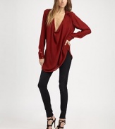 A relaxed silk style made sexy with a deep cowl neckline.Point collar Long sleeves with button cuffs Shirttail hem Back yoke with shirring About 29 from shoulder to hem Silk Dry clean ImportedModel shown is 5'9 (175cm) wearing US size Small. 