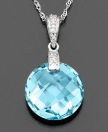 Pure pleasure. This pendant features round-cut blue topaz (7-1/3 ct. t.w.) and diamond accents set in 14k white gold. Approximate length: 18 inches. Approximate drop: 3/4 inch.