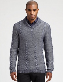 A textured shawl pullover sweater goes the distance when looking to beat winters' chill in style. This rendition is impeccably crafted in a rich modal and wool blend for long-lasting comfort and warmth.Shawl collarRibbed knit collar, cuffs and hem73% modal/27% woolDry cleanImported