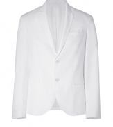 Luxe jacket in fine, white cotton and linen blend - Lightweight and soft, feels great against the skin - Slim, blazer-style cut - Small collar and lapels, two-button closure - Pocket square detail at left side of chest - Two slit vents at back - A modern, sophisticated classic ideal for work or leisure - Pair with a polo shirt and chinos or style with jeans and a button down