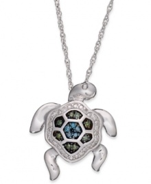 Step out of your shell and embrace your daring side. This pendant, set in sterling silver, dazzles with blue and green diamond accents (1/10 ct. t.w.) providing a lustrous touch. Approximate length: 18 inches. Approximate drop size: 3/4 inch by 3/4 inch.