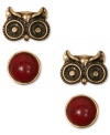 Sassy studs. Lucky Brand's stud earring set features a cheeky owl head and a semi-precious reconstituted calcite stone. Crafted in gold tone mixed metal. Approximate diameter: 1 inch.