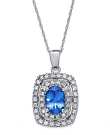 Stylish and stunning. A 14k white gold necklace truly dazzles with a tanzanite (1-1/4 ct. t.w.) pendant offset by diamonds (1/3 ct. t.w.) for an elegant touch. Approximate length: 18 inches. Approximate drop: 1/2 inch.