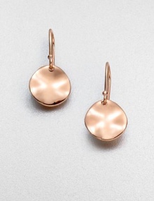 Stunning hammered discs in 18k gold and sterling silver, finished in the warm glow of 18k rose goldplating. 18k gold & sterling silver with 18k rose goldplatingLength, about .94French wireImported 