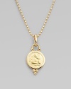 This gracefully embossed angel of 18k gold with granulated details evokes a Renaissance painting, as it dangles from your favorite chain. 18k yellow gold Diameter, about ½ Spring clip clasp Imported Please note: Necklace sold separately.