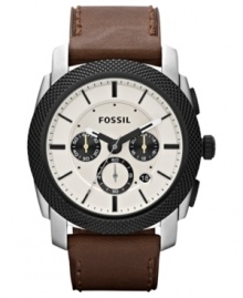 Keep your day in motion with this precise chronograph watch from Fossil's Machine collection.