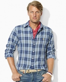 Rendered in soft, lightweight cotton twill, a classic-fitting shirt channels rugged appeal in a handsome plaid pattern.