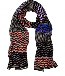 Add luxe style to your everyday essentials with this bold patterned scarf from Missoni - Easy to style length, all-over stripe pattern - Pair with straight leg jeans, a cashmere pullover, and a modernized parka