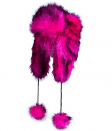 Super warm and equally eye-catching, Juicy Coutures faux fur hat is a bold way to show your style this winter - Snapped brim, black chord with matching pom-poms - Wear with a puffy parka and statement weather boots