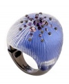 A chic conversation piece. Get noticed at your next social gathering with Kenneth Cole New York's dramatic dome-shaped purple stretch ring. Crafted in hematite tone mixed metal, it's embellished with monochromatic crystals. Ring adjusts to fit finger.