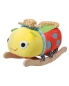 Let's rock! This soft and cuddly plush bug surrounds a solid wooden rocker frame. Fun legs, antennae and smiling face makes for a rocking good time.