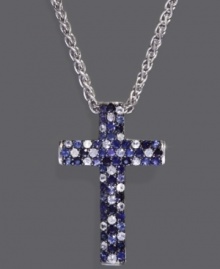 A unique spin on the traditional cross pendant. Balissima by Effy Collection's stunning style features a gradation of blue hues in shades of sapphire (2-1/4 ct. t.w.). Setting and chain made in sterling silver. Approximate length: 18 inches. Approximate drop: 1-3/8 inches.