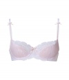 Stylish and sexy bra made of fine, white and rose synthetic by supermodel Elle MacPherson - Luxurious with a lace-like look, satin ribbon and sweet bows - Contouring, half-shell cups, underwire, narrow, adjustable straps, closure at back - Beautiful fit for a sexy, seductive look - Creates a beautiful neckline under most outfits and looks great with matching panties