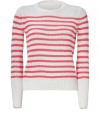 With cool coral coloring and a chunky knit cotton, Theorys striped pullover is a contemporary way to wear springs nautical trend - Round neckline, long sleeves, ribbed trim, soft material sheen - Slim fit - Wear with a pleated skirt and flats, or with slim fit shorts and sandals