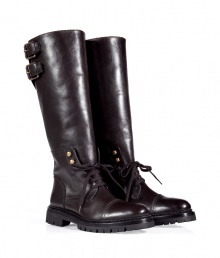 This modernized take on the classic combat boot from Belstaff will add a tough-meets-chic aesthetic to your casual look - Capped toe, rugged rubber lug sole, lace-up front, back dual buckle detail - Pair with skinny jeans, an oversized blouse and an equestrian-inspired blazer