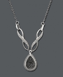 Stand out in a crowd. This Victoria Townsend pendant is perfect for an evening of elegance. Swirls of round-cut white diamonds (1/4 ct. t.w.) highlight a black diamond-accented teardrop. Crafted in sterling silver. Approximate length: 16 inches.