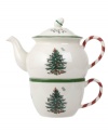 With an historic pattern and candy-cane handles, Spode's stackable Christmas Tree Peppermint tea set is a festive gift to holiday dining. A full evergreen tree with baubles, tinsel and perfectly wrapped packages sets the table for celebration.