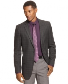 Clean up nice. This charcoal blazer from Alfani RED is the perfect piece to pull your look together.