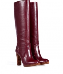 With their clean lines and sleek polished leather, Kors Michael Kors stacked heel tall boots as chic as they are versatile - Round toe, puffed seams, natural stacked leather blocky heel and micro platform - Knee height - Wear with everything from knit dresses and carryall totes to leather leggings and oversized cashmere pullovers