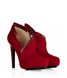 Finish your look on an alluring note with Burak Uyans red suede ankle boots, detailed with tonal embossed leather trim for contemporary results guaranteed to make an impact - Almond toe, inside zip, patent leather squared-off heel, overlasted platform - Ankle height - Wear with everything from chunky knit pullovers and cropped trousers to tailored sheath dresses and evening clutches