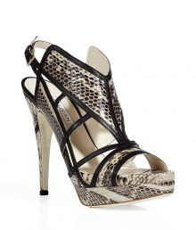 Ultra-luxe and statement-making, these python sandals from Burak Uyan will elevate your party-ready look - Peep-toe, leather and python cut out details, ankle strap with buckle closure, front platform, high stiletto heel - Wear with a figure-hugging cocktail dress and a statement clutch