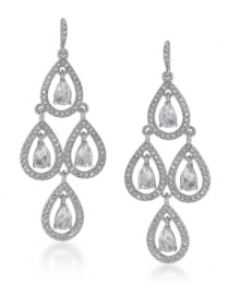 Channel romantic style in sparkling chandeliers. Carolee earrings feature a dramatic cut-out teardrop design accented by glittering glass stones. Crafted in silver tone mixed metal. Approximate drop: 2-5/8 inches.