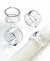 Enhance linens of any color and pattern with Jackie napkin rings from Oleg Cassini. Heavy optic glass with bold faceted cuts adds designer shine to well-dressed tables. A beautiful gift for the perpetual host or bride-to-be.