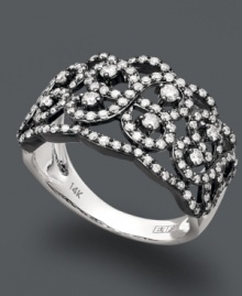 Midnight in autumn. Effy Collection's dark design features a unique, 14k white gold and black rhodium setting decorated by round-cut diamonds (1/4 ct. t.w.) in a leaf-shaped pattern. Size 7.