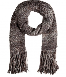 An ultra cool finish to your cold weather look: Antik Batiks chunky knit amber/grey heather scarf - Long fringed ends - Wear with urban outerwear and colorful accessories