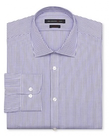 John Varvatos Star USA tailors this handsome dress shirt with a slim fit for a modern silhouette that translates from work to after-hours.