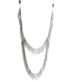 Forever fashionable! Fringe embellishment enlivens the look of this chic necklace from Lucky Brand. Also adorned with semiprecious and plastic beads, it's crafted in silver tone mixed metal and nickel-free for sensitive skin. Approximate length: 27 inches.