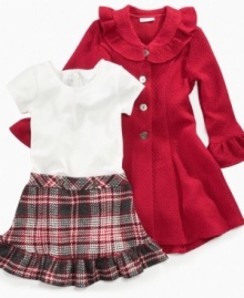 Bonnie Jean's adorable ruffle coat and dress set is the perfect introduction to the fall season.