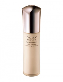 An age-defying nighttime moisturizer that intensively addresses lines and wrinkles before they become more serious. Offers visible reduction in the appearance of wrinkles and helps promote silky smooth skin condition while encouraging recovery by morning. Newly reformulated, Shiseido Benefiance WrinkleResist24 targets every step of wrinkle formation for youthful looking skin that can resist signs of aging.