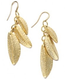 You'll fall for Alfani's beautiful leaf earrings. These sweetly shining drop earrings feature three textured leaves crafted in gold-plated mixed metal. Approximate drop: 2-3/4 inches.