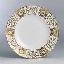 Royal Crown Derby has produced only the finest English bone china for over 250 years. Derby Panel Green is adorned with intricate green and gold floral designs that feel fresh, rich, and timeless.