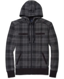 Not your dad's plaid. This hoodie with plaid print is from American Rag is all about hip edge, not fraternity pledge.