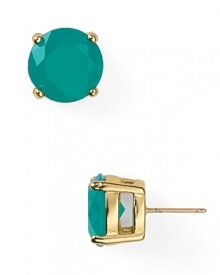 kate spade new york styles sweet simplicity with this pair of specially faceted stud earrings, cast in 12 karat gold plate and accented by a gobstopper stone.