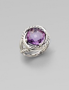 From the Infinity Collection. A softly hued, faceted amethyst in a setting formed of intertwining smooth bands and cables of sterling silver.AmethystSterling silverDiameter, about ½Imported